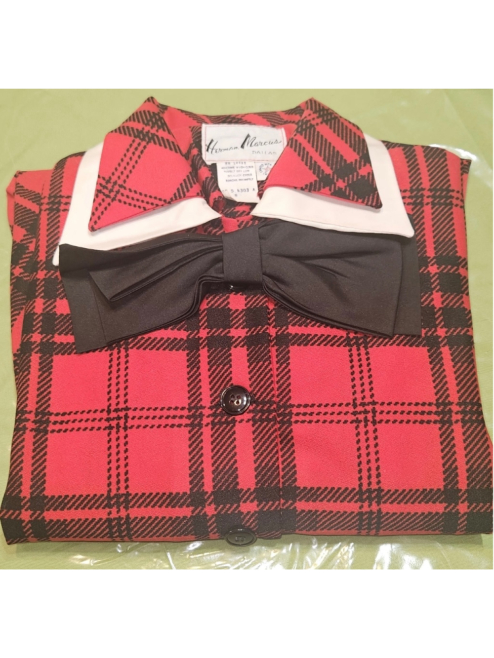 Vintage Herman Marcus Red Tartan Plaid Bow Midi Dress XS USA Made - Picture 6 of 10